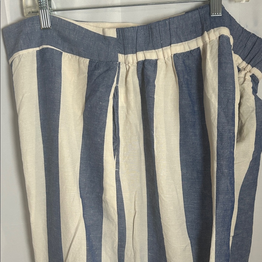 Striped Blue and Cream Wide-Leg Pants